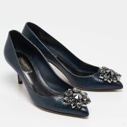Dolce & Gabbana Navy Blue Lizard Embossed Leather Bellucci Pumps Size 36.5