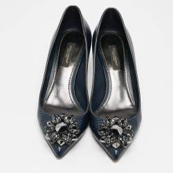 Dolce & Gabbana Navy Blue Lizard Embossed Leather Bellucci Pumps Size 36.5