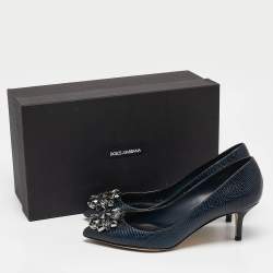Dolce & Gabbana Navy Blue Lizard Embossed Leather Bellucci Pumps Size 36.5