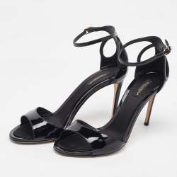 Pre Owned Dolce & Gabbana Black Patent Leather Ankle Strap Sandals Size 39