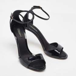 Pre Owned Dolce & Gabbana Black Patent Leather Ankle Strap Sandals Size 39