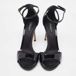 Pre Owned Dolce & Gabbana Black Patent Leather Ankle Strap Sandals Size 39
