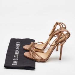 Pre Owned Dolce & Gabbana Brown Lizard Embossed Leather Ankle Strap Sandals Size 40