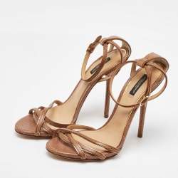 Pre Owned Dolce & Gabbana Brown Lizard Embossed Leather Ankle Strap Sandals Size 40