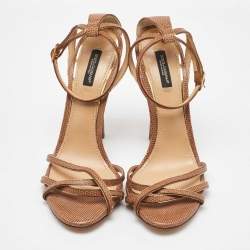 Pre Owned Dolce & Gabbana Brown Lizard Embossed Leather Ankle Strap Sandals Size 40