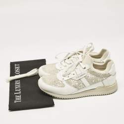 Pre Owned Dolce & Gabbana White Floral Lace and Leather Low Top Sneakers Size 39