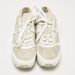 Pre Owned Dolce & Gabbana White Floral Lace and Leather Low Top Sneakers Size 39