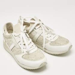 Pre Owned Dolce & Gabbana White Floral Lace and Leather Low Top Sneakers Size 39