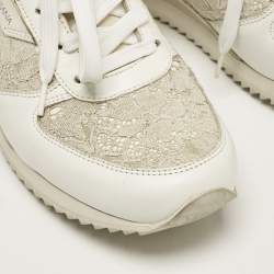 Pre Owned Dolce & Gabbana White Floral Lace and Leather Low Top Sneakers Size 39