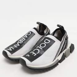 Pre Owned Dolce & Gabbana White/Black Knit Fabric Sorrento Slip On Sneakers Size 37.5