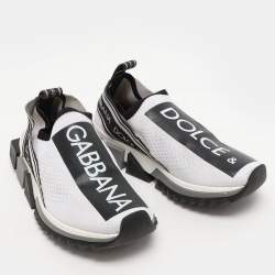 Pre Owned Dolce & Gabbana White/Black Knit Fabric Sorrento Slip On Sneakers Size 37.5