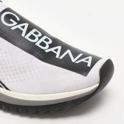 Pre Owned Dolce & Gabbana White/Black Knit Fabric Sorrento Slip On Sneakers Size 37.5