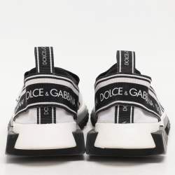 Pre Owned Dolce & Gabbana White/Black Knit Fabric Sorrento Slip On Sneakers Size 37.5