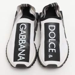 Pre Owned Dolce & Gabbana White/Black Knit Fabric Sorrento Slip On Sneakers Size 37.5