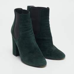 Dolce & Gabbana Green Suede Block Heel Ankle Length Boots Size 38