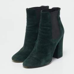 Dolce & Gabbana Green Suede Block Heel Ankle Length Boots Size 38