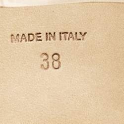 Pre Owned Rene Caovilla Gold Lizard Embossed Leather Crystal Embellished Flat Slide Size 38