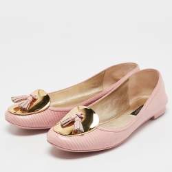 Pre Owned  Dolce & Gabbana Pink Lizard Embossed Leather Tassel Ballet Flats Size 40