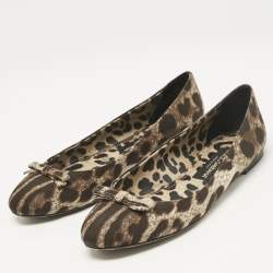 Dolce & Gabbana Brown Animal Print Canvas Bow Detail Ballet Flats Size 39.5