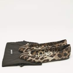 Dolce & Gabbana Brown Animal Print Canvas Bow Detail Ballet Flats Size 39.5