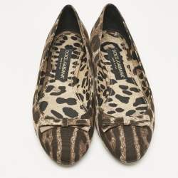 Dolce & Gabbana Brown Animal Print Canvas Bow Detail Ballet Flats Size 39.5