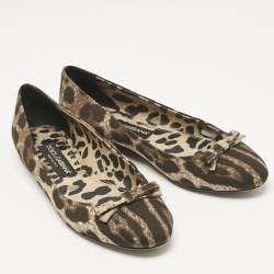 Dolce & Gabbana Brown Animal Print Canvas Bow Detail Ballet Flats Size 39.5