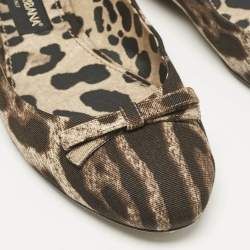 Dolce & Gabbana Brown Animal Print Canvas Bow Detail Ballet Flats Size 39.5