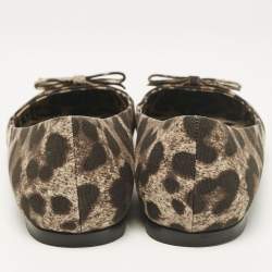 Dolce & Gabbana Brown Animal Print Canvas Bow Detail Ballet Flats Size 39.5