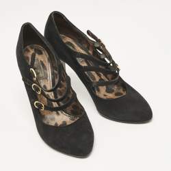 Dolce & Gabbana Black Suede Triple Buckle Mary Jane Pumps Size 39