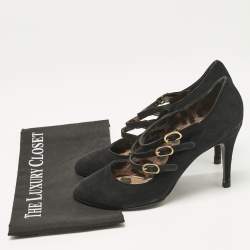 Dolce & Gabbana Black Suede Triple Buckle Mary Jane Pumps Size 39