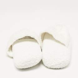 Versace White Fabric Towe Medusa Print Flat Slides Size L
