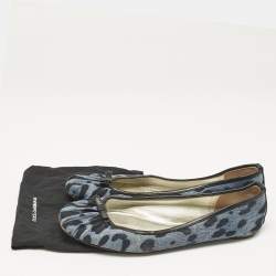 Pre Owned Dolce & Gabbana Blue Leopard Print Denim and Leather Bow Detail Ballet Flats Size 41