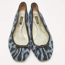 Pre Owned Dolce & Gabbana Blue Leopard Print Denim and Leather Bow Detail Ballet Flats Size 41