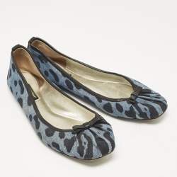 Pre Owned Dolce & Gabbana Blue Leopard Print Denim and Leather Bow Detail Ballet Flats Size 41
