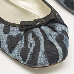 Pre Owned Dolce & Gabbana Blue Leopard Print Denim and Leather Bow Detail Ballet Flats Size 41