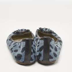Pre Owned Dolce & Gabbana Blue Leopard Print Denim and Leather Bow Detail Ballet Flats Size 41