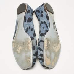 Pre Owned Dolce & Gabbana Blue Leopard Print Denim and Leather Bow Detail Ballet Flats Size 41