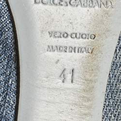 Pre Owned Dolce & Gabbana Blue Leopard Print Denim and Leather Bow Detail Ballet Flats Size 41