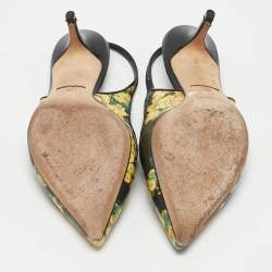 Pre Owned Dolce & Gabbana Yellow Floral Print Leather Slingback Pumps Size 38.5