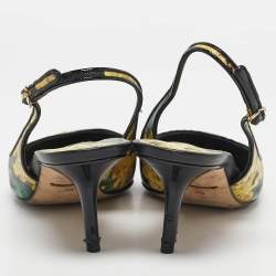 Pre Owned Dolce & Gabbana Yellow Floral Print Leather Slingback Pumps Size 38.5