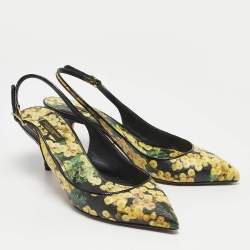 Pre Owned Dolce & Gabbana Yellow Floral Print Leather Slingback Pumps Size 38.5