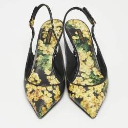 Pre Owned Dolce & Gabbana Yellow Floral Print Leather Slingback Pumps Size 38.5