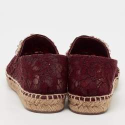 Dolce & Gabbana Burgundy Lace Embellished Espadrille Flats Size 37