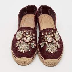 Dolce & Gabbana Burgundy Lace Embellished Espadrille Flats Size 37