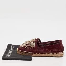 Dolce & Gabbana Burgundy Lace Embellished Espadrille Flats Size 37