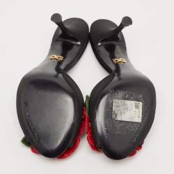 مملوكة مسبقًا Dolce & Gabbana Black Satin Flower and Crystal Embellished Mules Size 36 