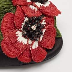 مملوكة مسبقًا Dolce & Gabbana Black Satin Flower and Crystal Embellished Mules Size 36 