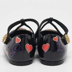 Pre Owned Dolce & Gabbana Black Leather Arrow Heart Ballet Flats Size 37