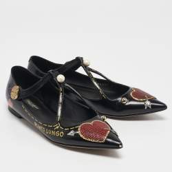 Pre Owned Dolce & Gabbana Black Leather Arrow Heart Ballet Flats Size 37
