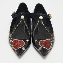 Pre Owned Dolce & Gabbana Black Leather Arrow Heart Ballet Flats Size 37